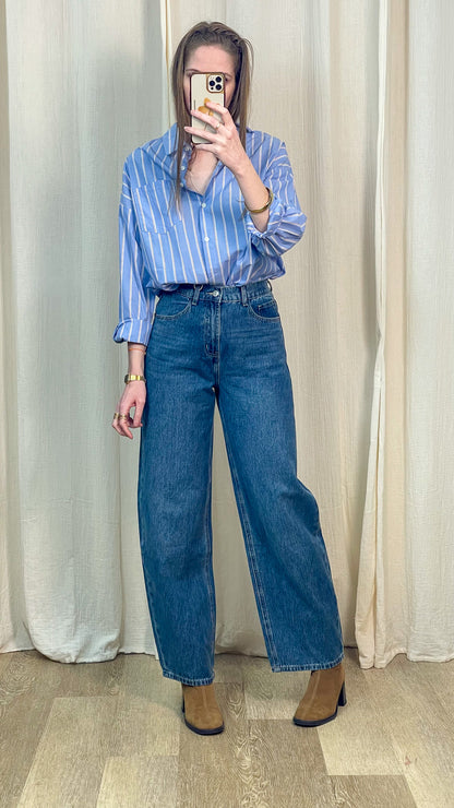 Détail taille haute jean Oraije Brune coupe barrel