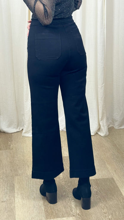 Jean Victorine Oraije coupe wide à pont, vue de dos, taille haute, noir