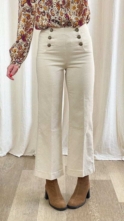 Jean Victorine Oraije coupe wide à pont, taille haute, vue de face, écru