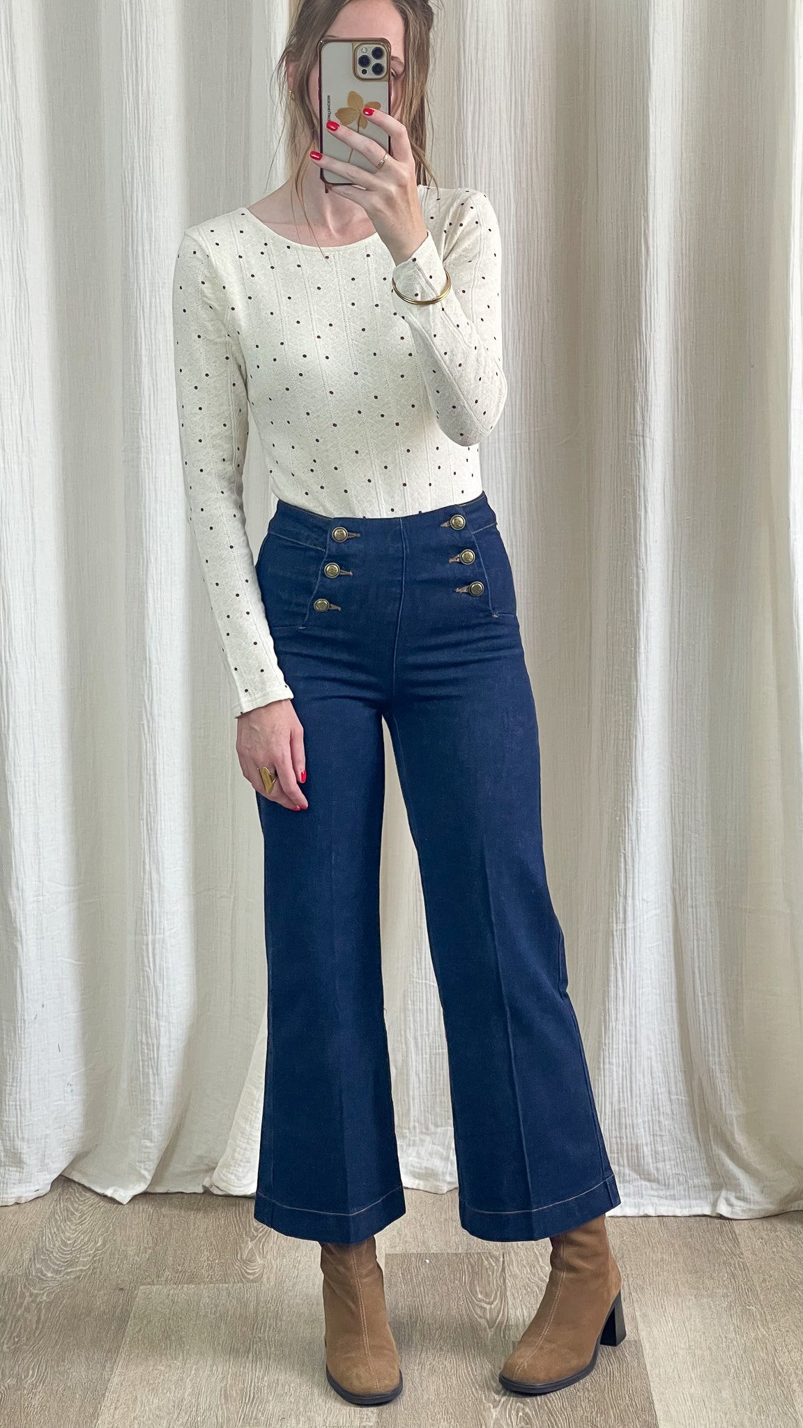 Jean Victorine Oraije coupe wide à pont, silhouette complète portée, brut