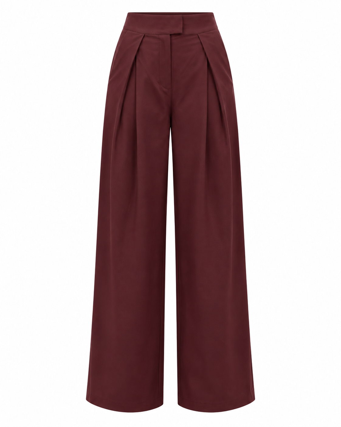 Pantalon large bordeaux à pinces taille haute femme habillé coupe fluide élégante