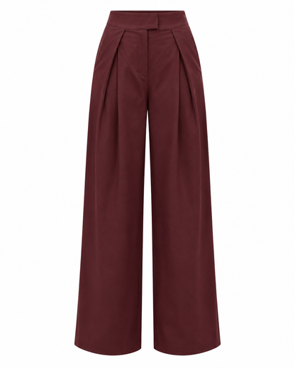 Pantalon large bordeaux à pinces taille haute femme habillé coupe fluide élégante