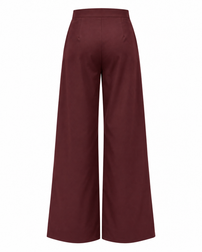 Pantalon large bordeaux à pinces taille haute femme habillé coupe fluide élégante