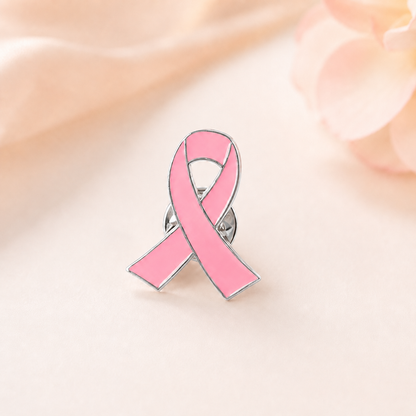 Pin's ruban rose métal argenté épinglette solidarité Octobre rose sensibilisation cancer du sein femme