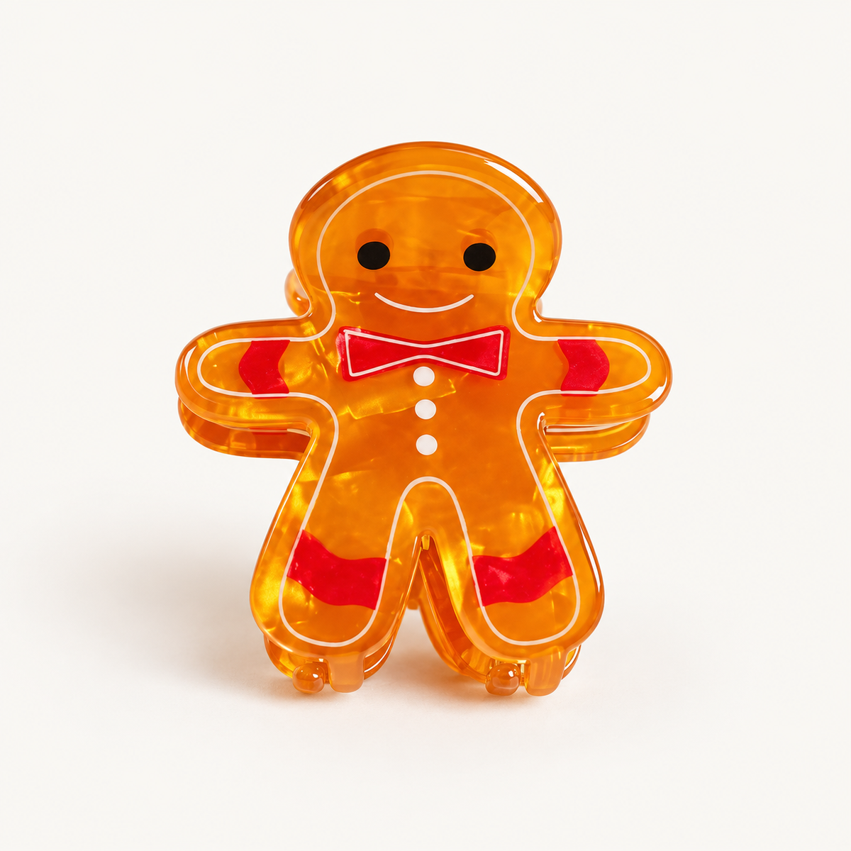 Pince à cheveux bonhomme pain d'épice orange translucide avec noeud papillon rouge accessoire cheveux Noël femme