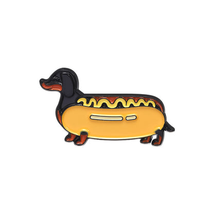 Pin's émaillé teckel hot-dog métal coloré original