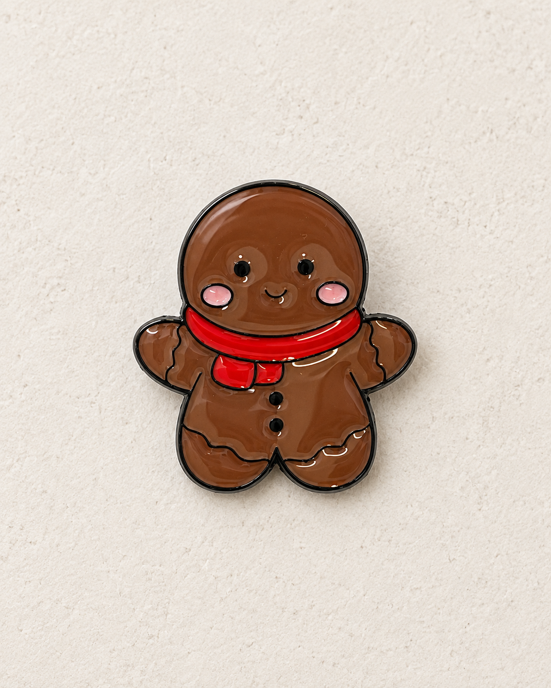 Pin's pain d'épice kawaii marron avec écharpe rouge, accessoire fantaisie Noël pour veste ou sac femme