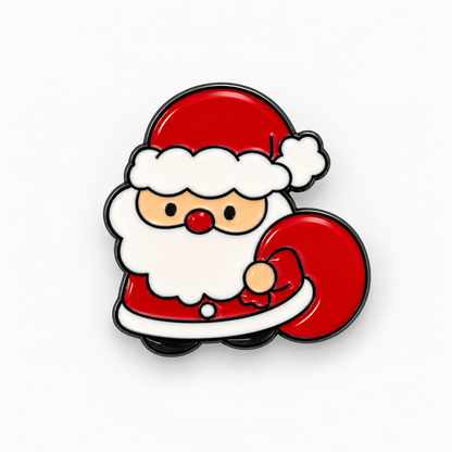Pin's Père Noël rouge et blanc émaillé avec hotte cadeau, accessoire fantaisie Noël pour veste ou sac