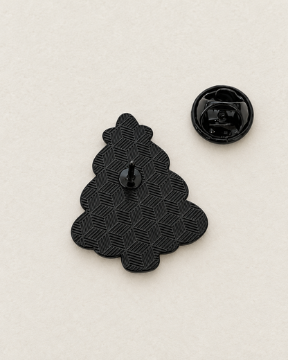 Pin's sapin de Noël noir mat métal texturé motif géométrique avec fermoir papillon accessoire mode festif