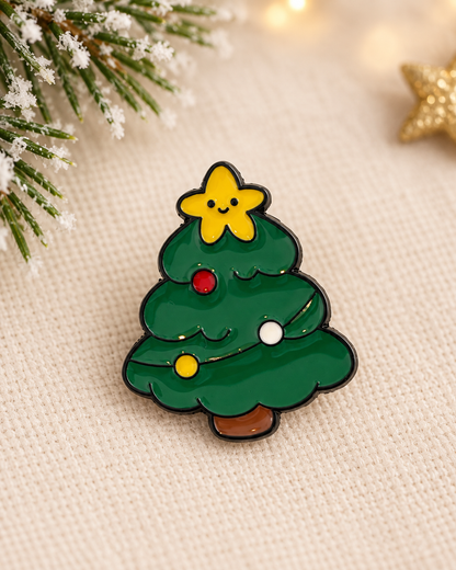Pin's Sapin de Noël - Broche kawaii étoile dorée fêtes