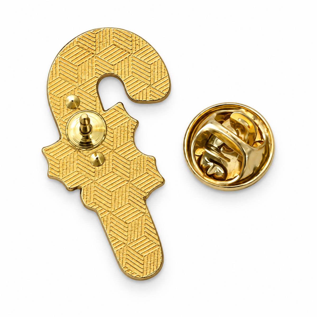 Pin's sucre d'orge doré finition métal texturé motif chevron accessoire fantaisie Noël femme