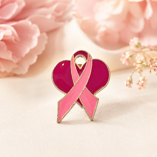 Pin's coeur rose fuchsia avec ruban rose solidaire Octobre rose, épinglette émaillée dorée sensibilisation cancer du sein