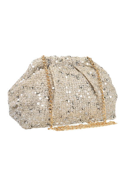 Pochette dorée élégante avec sequins et chaîne