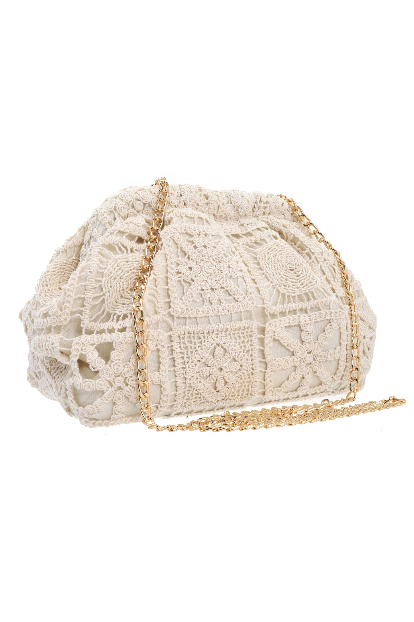 Pochette écrue brodée avec chaîne dorée élégante