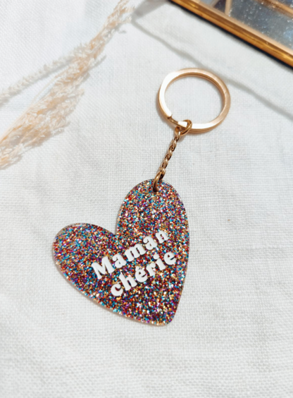 porte clé maman chérie cœur pailleté idée cadeau maman original