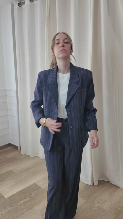 Blazer Sally - Veste rayée oversize bleu marine style tailleur