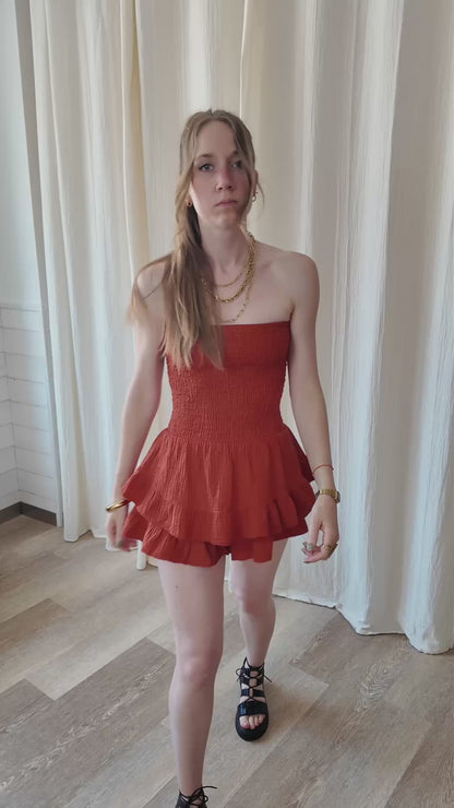 Combishort Julia - Bustier smocké avec volants romantiques