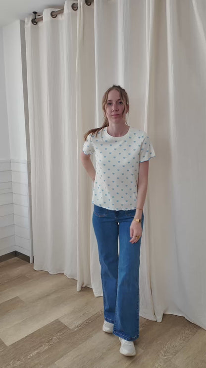 T-shirt multi coeurs - Top blanc imprimé coeurs bleus