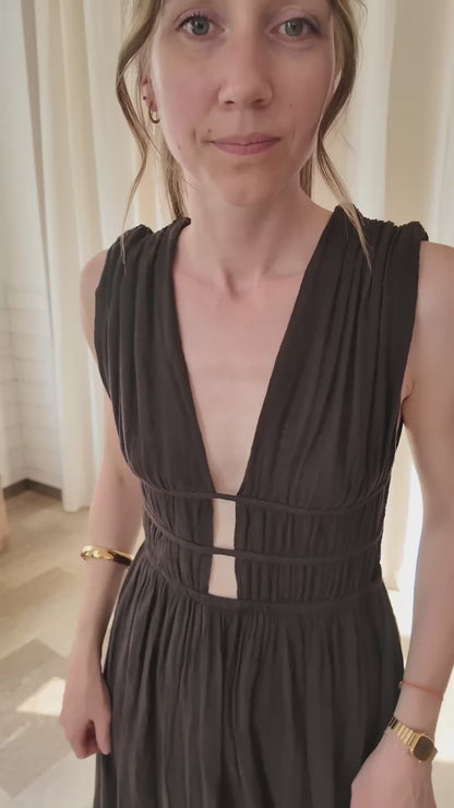 Robe Leila - Robe longue plissée à décolleté plongeant