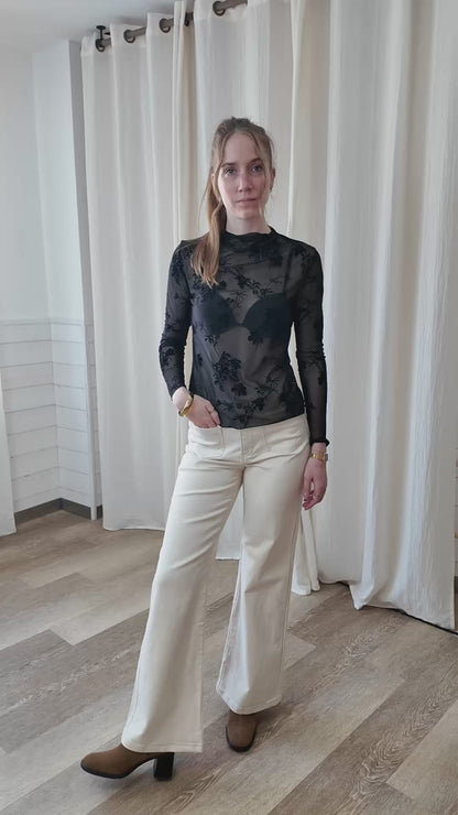 Top en mesh imprimé floral - Haut transparent manches longues