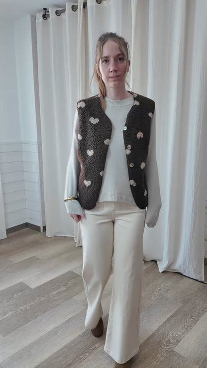 Gilet sans manches motif cœur - Veste sherpa moutonnée