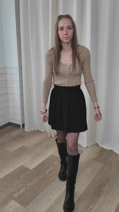 Jupe courte plissée - Mini jupe taille haute élastique évasée