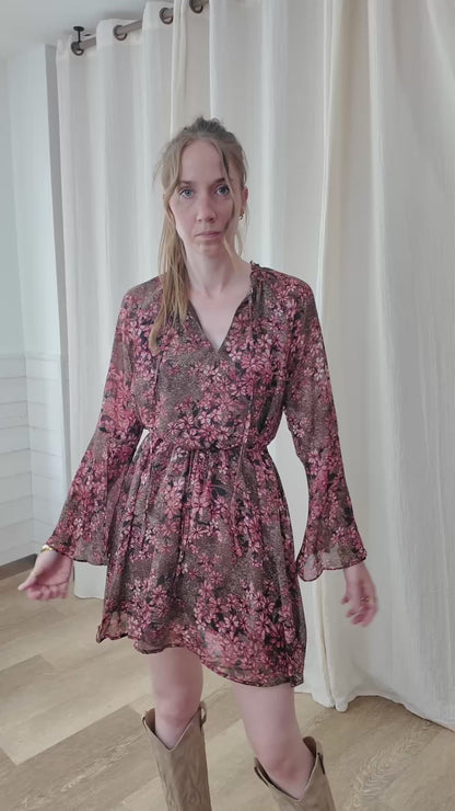 Robe Tess - Robe portefeuille fleurie manches évasées