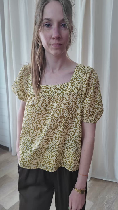 Blouse Théa - Top imprimé abstrait manches bouffantes