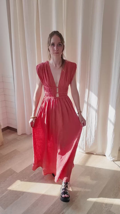 Robe Leila - Robe longue plissée à décolleté plongeant