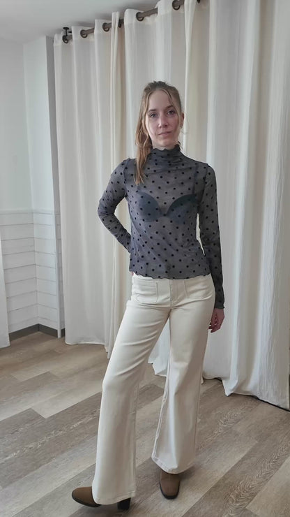 Top en mesh imprimé pois - Haut transparent col montant tie-dye