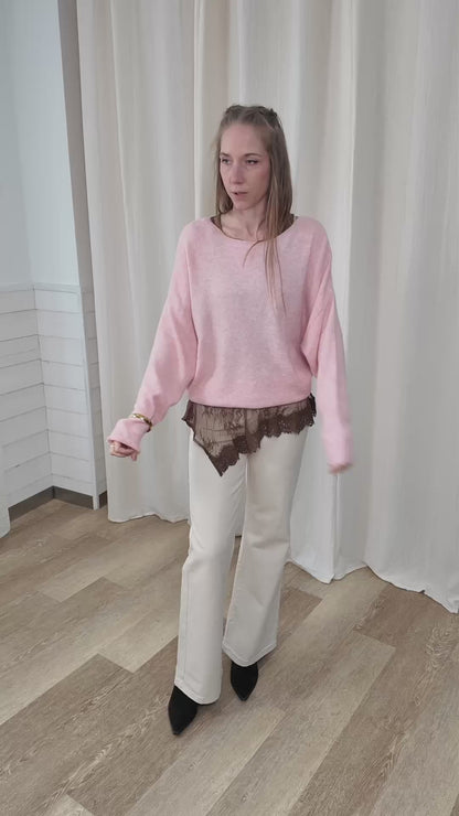 Pull Gwen - Pull rose oversize col rond manches longues