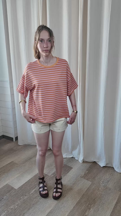 T-shirt Théa - Top oversize rayé orange et rose
