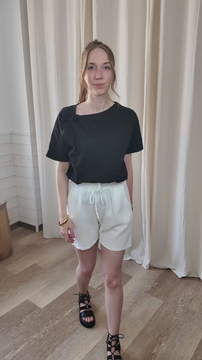 Short Inda - Short fluide en gaze de coton taille élastique