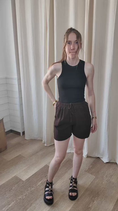 Short Inda - Short fluide en gaze de coton taille élastique