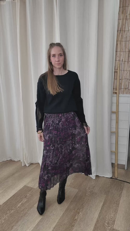 Jupe plissée à imprimé - Jupe midi fluide motif floral automnal