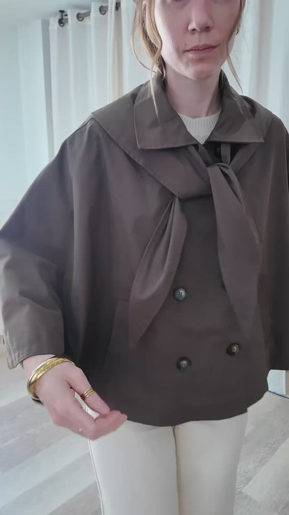 Trench col foulard marron - Veste cape courte double boutonnage