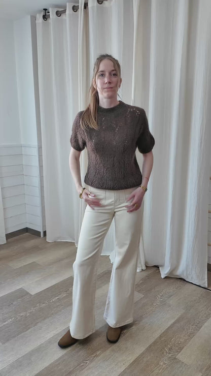 Pull manches courtes - Maille ajourée mohair marron glacé