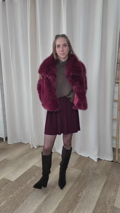 Veste Fourrure - Manteau court fausse fourrure bordeaux
