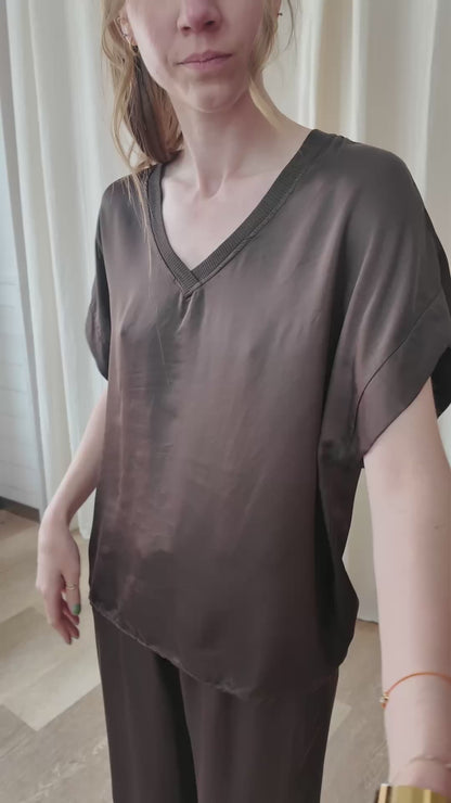 Blouse Samantha - Top fluide col V manches courtes