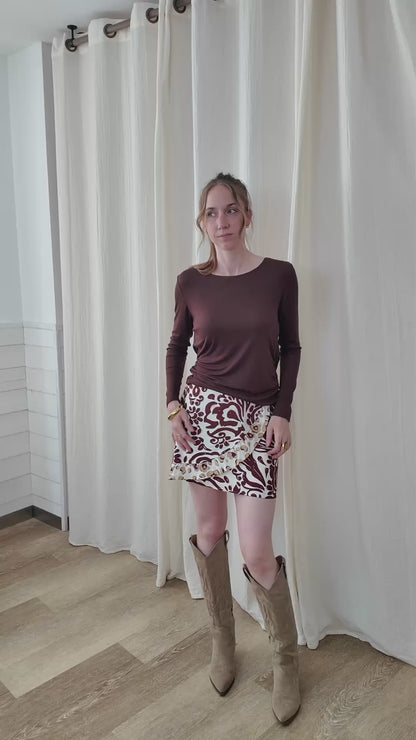 T-shirt Madeline - Top dos nu drapé manches longues marron