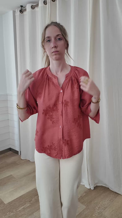 Blouse Coralie - Blouse fluide brodée fleurs manches 3/4