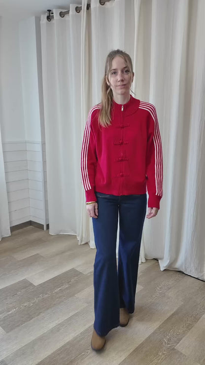 Gilet zip avec bandes - Cardigan rouge style sportswear chic