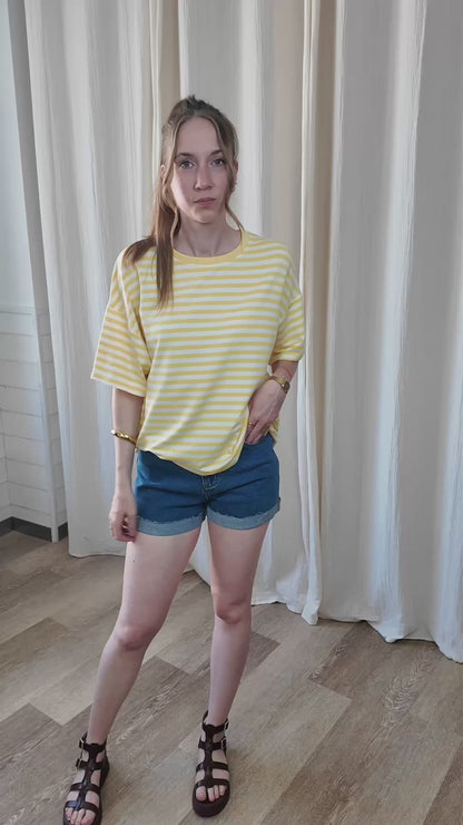T-shirt Théa - Top oversize rayé orange et rose