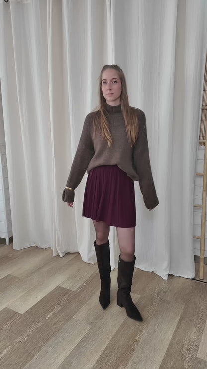 Jupe courte plissée - Mini jupe taille haute élastique évasée