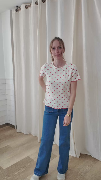 T-shirt multi coeurs - Top blanc imprimé coeurs bleus