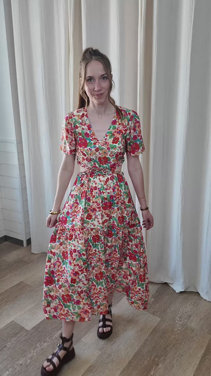 Robe Zoé - Robe longue fleurie dos nu avec découpes