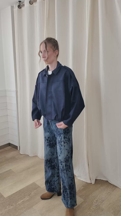Veste Hilda - Blouson coupe ballon suédine bleu marine oversize