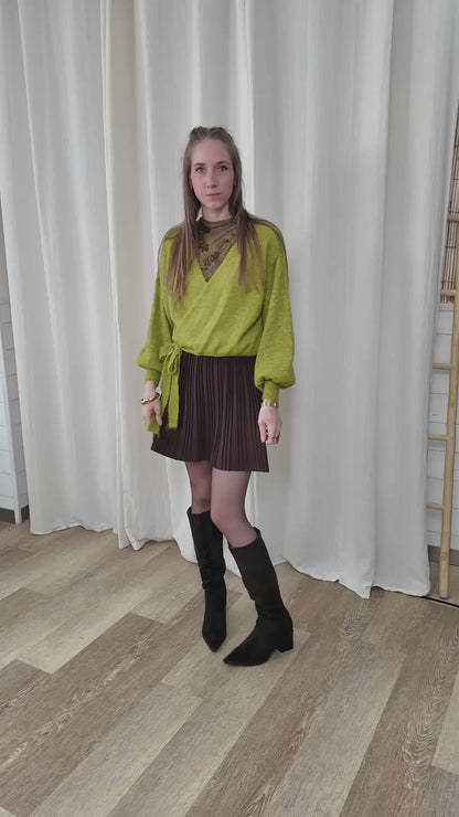 Jupe courte plissée - Mini jupe taille haute élastique évasée