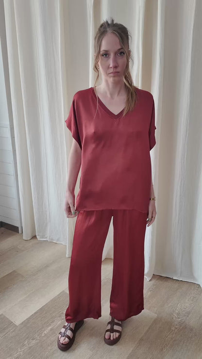 Pantalon Sophie - Pantalon fluide satiné taille élastique