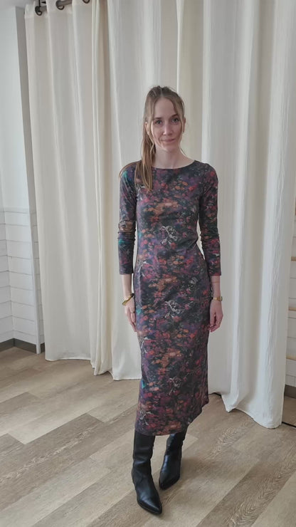 Robe Fall - Robe longue stretch à imprimé floral automnal